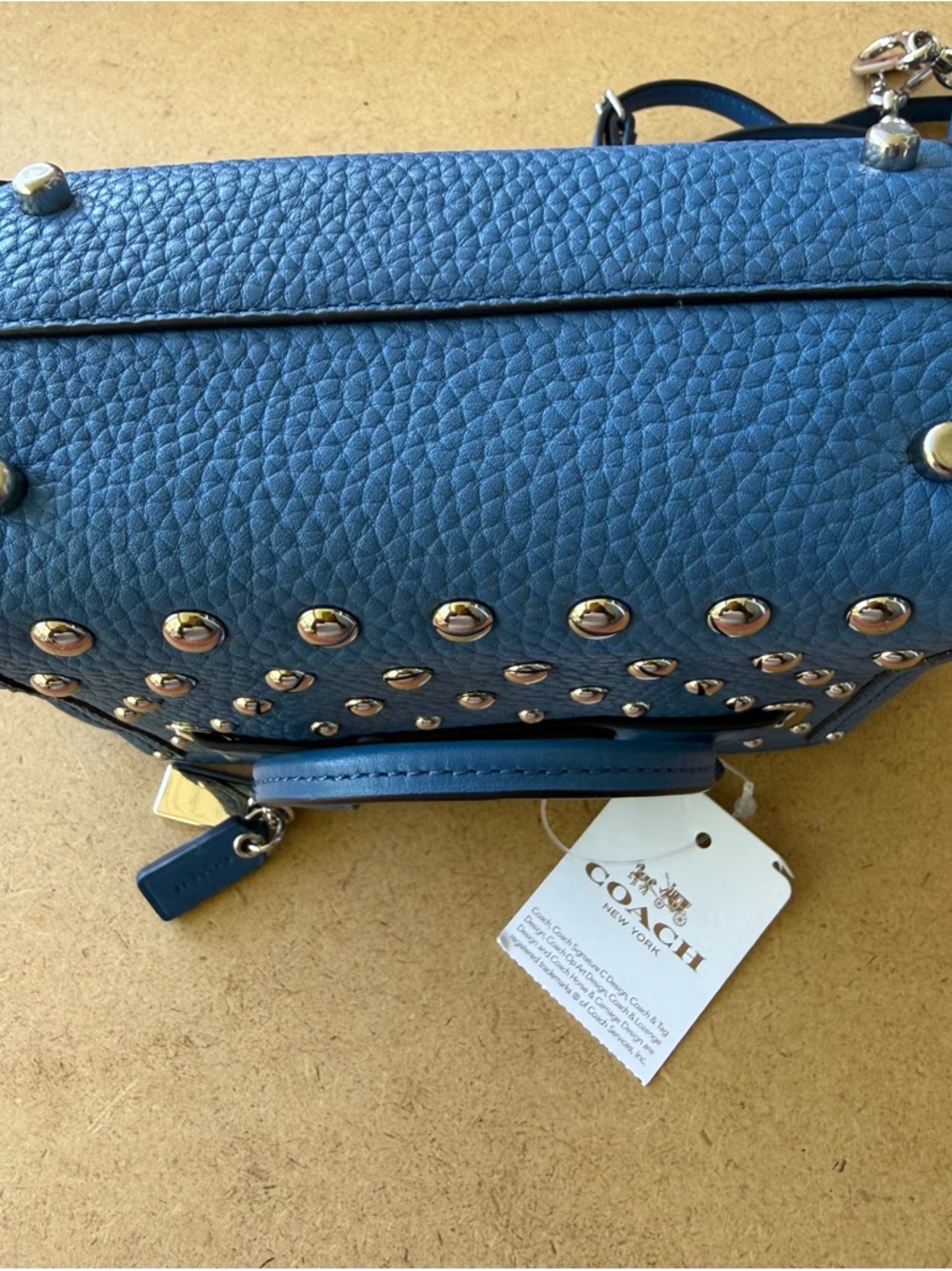 Coach Blue Studded Leather Rogue Satchel Silver Rivets NWT Crossbody Bag - Picture 13 of 15